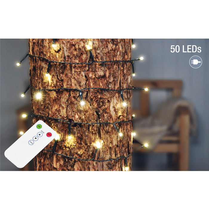LED Lichterkette mit 50 LED und Fernbedienung, IP44 Adapter