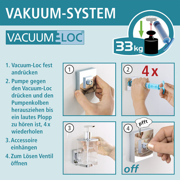 Vacuum-Loc® Wandablage mit Haken Quadro Edelstahl