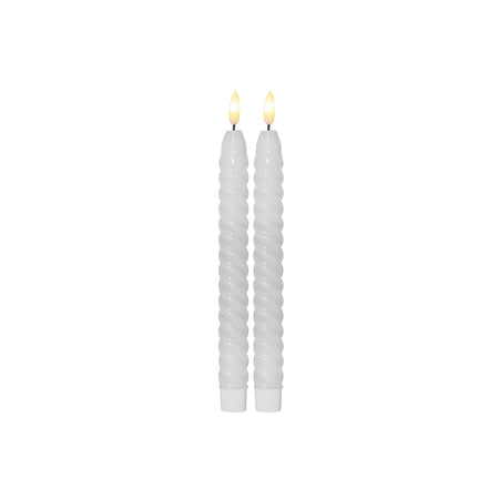 LED-Echtwachs-Leuchterkerze Flamme Swirl Antique 25x2,3cm weiß 2Stück