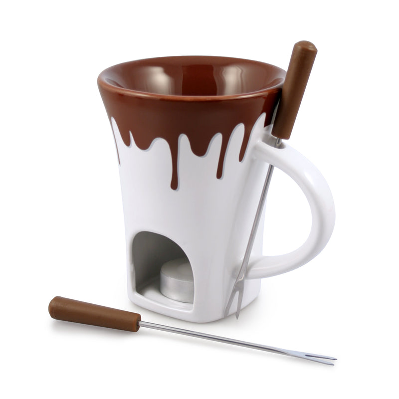 Nostalgia Schokoladenfondue Becher Set - 4 teilig, weiß/braun