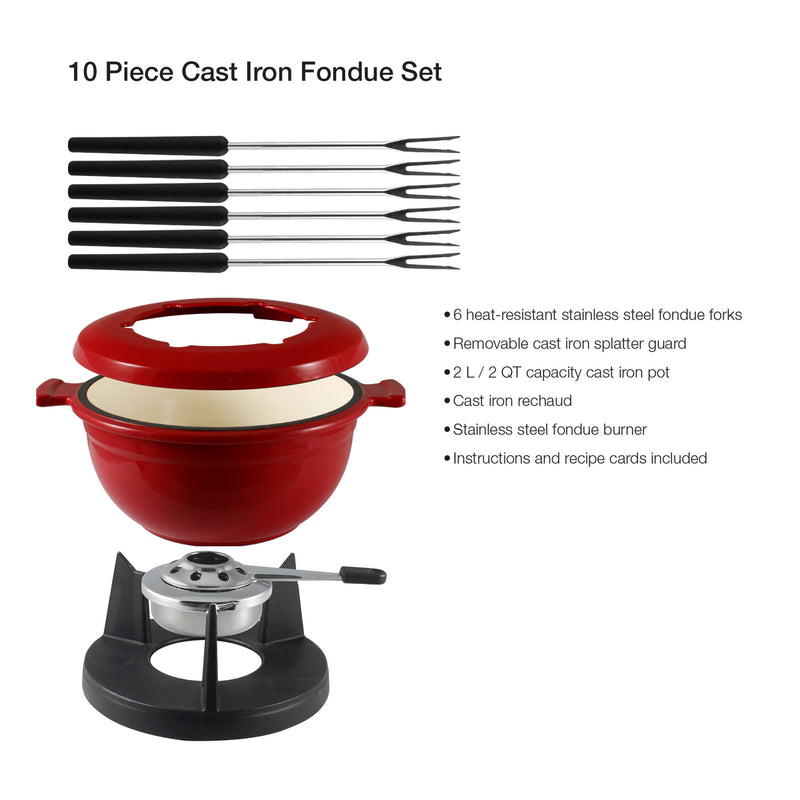 Lucerne Gusseisen Fondue Set - 10 teilig, rot