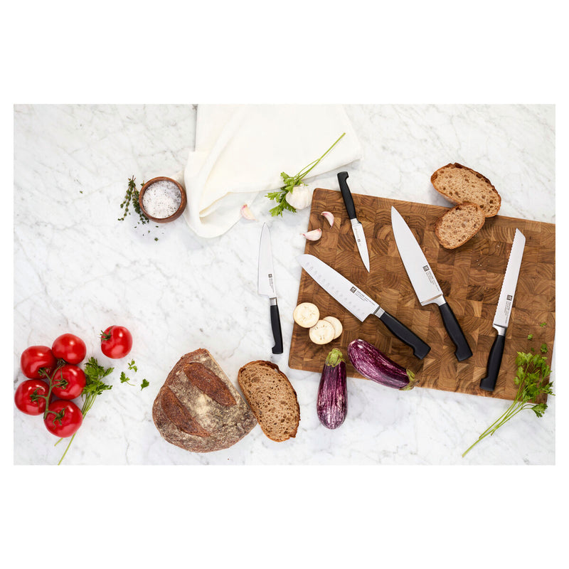 **** VIER STERNE Santoku mit Kullen 18 cm, Kullenschliff