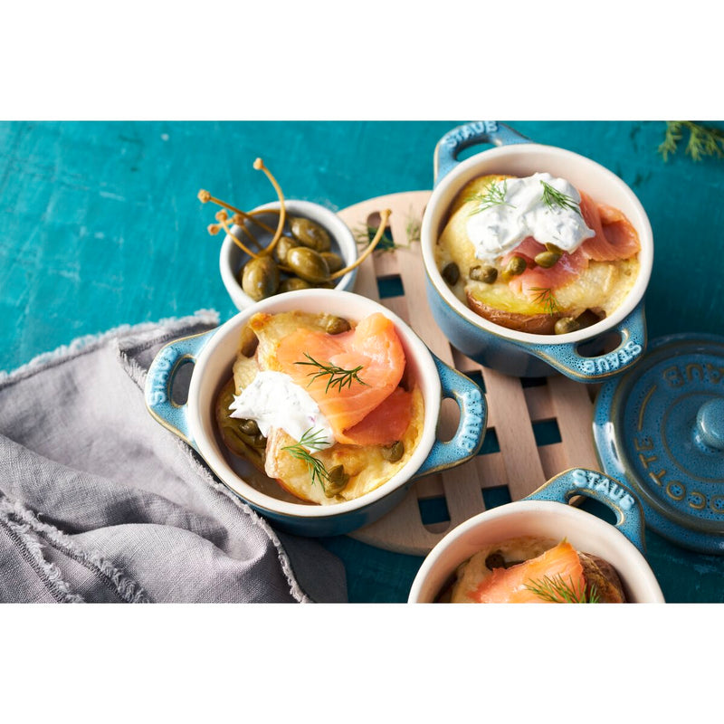 Ceramique Cocotte Set 4-tlg, rund, Antik-Türkis, Keramik