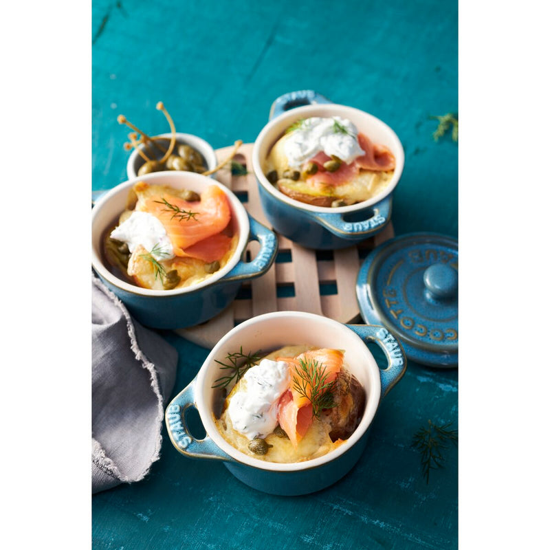 Ceramique Cocotte Set 4-tlg, rund, Antik-Türkis, Keramik