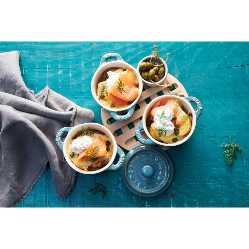 Ceramique Cocotte Set 4-tlg, rund, Antik-Türkis, Keramik