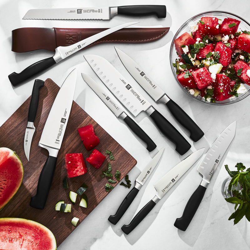 **** VIER STERNE Santoku mit Kullen 18 cm, Kullenschliff