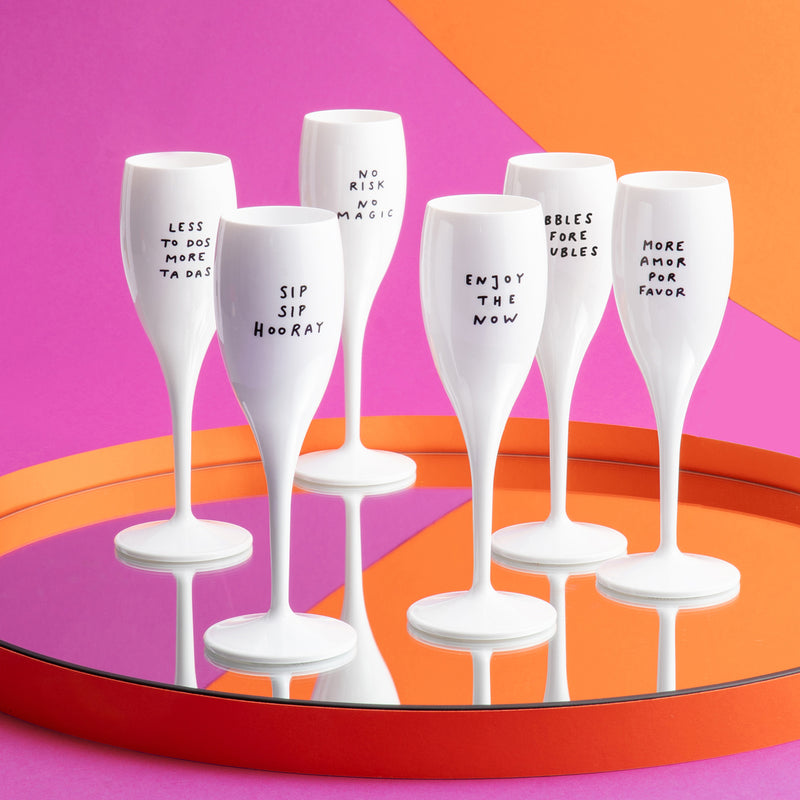 Glas 100ml mit Druck, CHEERS No. 1 BUBBLES BEFORE TROUBLES