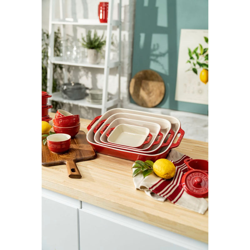 Ceramique Cocotte Set 4-tlg, rund, Kirsch-Rot, Keramik