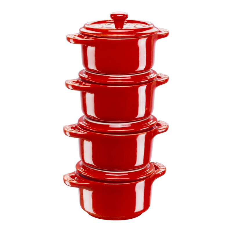 Ceramique Cocotte Set 4-tlg, rund, Kirsch-Rot, Keramik