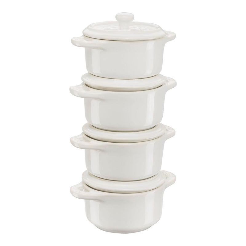 Ceramique Cocotte Set 4-tlg, rund, Elfenbein-Weiß, Keramik