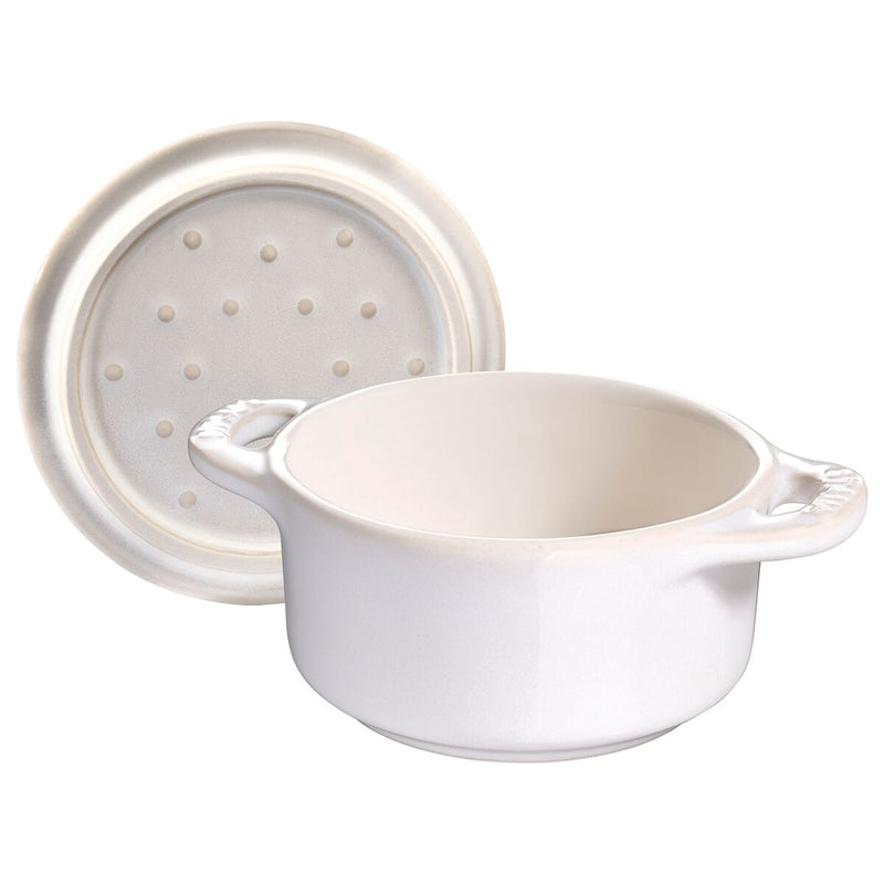 Ceramique Mini Cocotte 10 cm, rund, Elfenbein-Weiß, Keramik