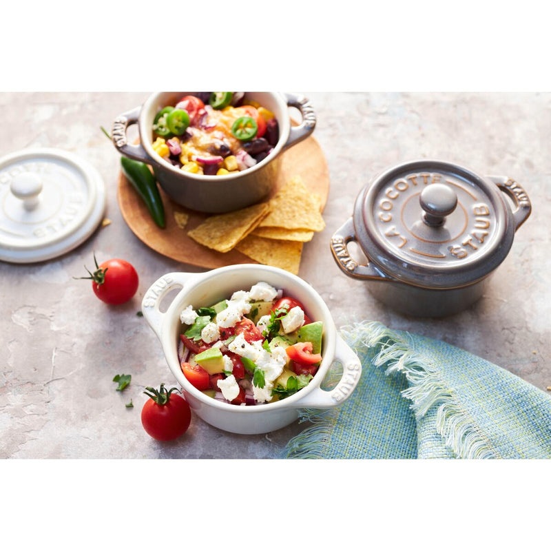 Ceramique Cocotte Set 4-tlg, rund, Elfenbein-Weiß, Keramik