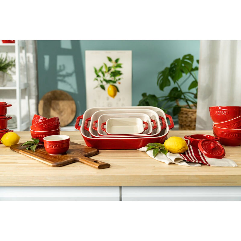Ceramique Cocotte Set 4-tlg, rund, Kirsch-Rot, Keramik