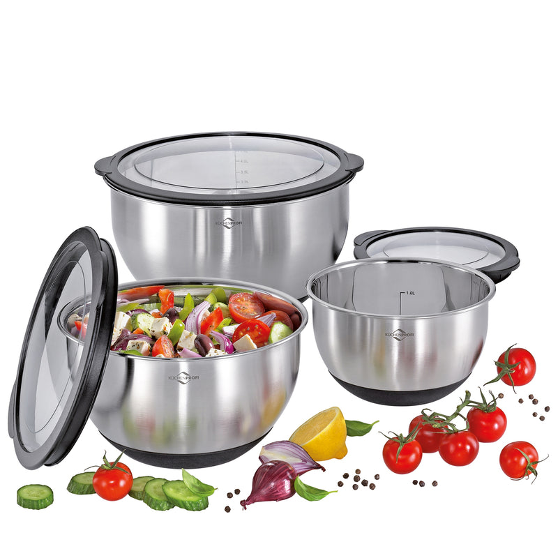 Schüssel-Set mit Deckel DELUXE rutschfest, 3-tlg.