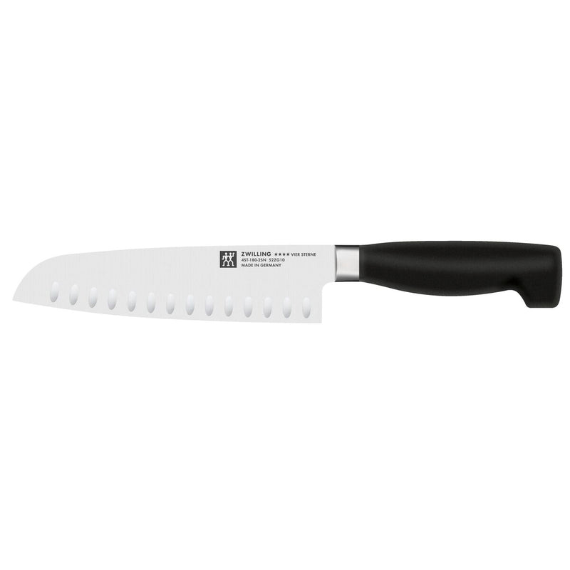 **** VIER STERNE Santoku mit Kullen 18 cm, Kullenschliff