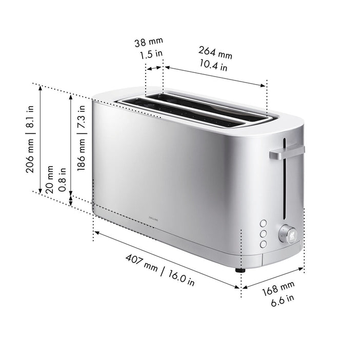 Enfinigy Toaster mit Brötchenaufsatz, 2 Schlitze lang, Silber