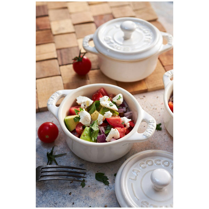 Ceramique Cocotte Set 4-tlg, rund, Elfenbein-Weiß, Keramik