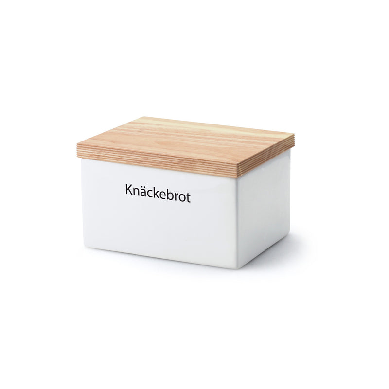 Vorratsdose mit Holzdeckel, Keramik weiß 17,5x13,5x11 cm