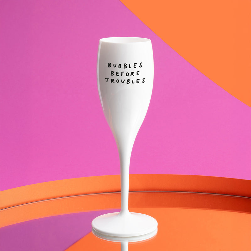 Glas 100ml mit Druck, CHEERS No. 1 BUBBLES BEFORE TROUBLES