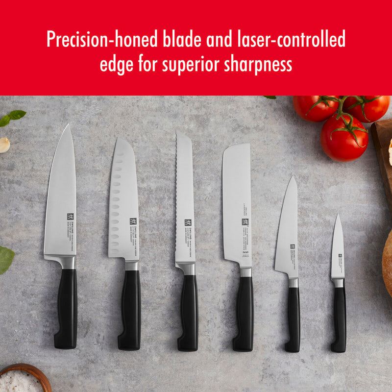 **** VIER STERNE Santoku mit Kullen 18 cm, Kullenschliff