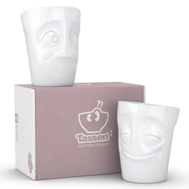 Becher Set Nr. 2 Vergnügt & Verdutzt ohne Henkel in weiß, 350 ml
