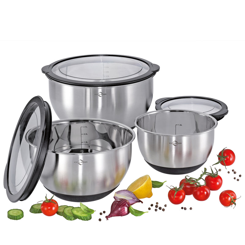 Schüssel-Set mit Deckel DELUXE rutschfest, 3-tlg.