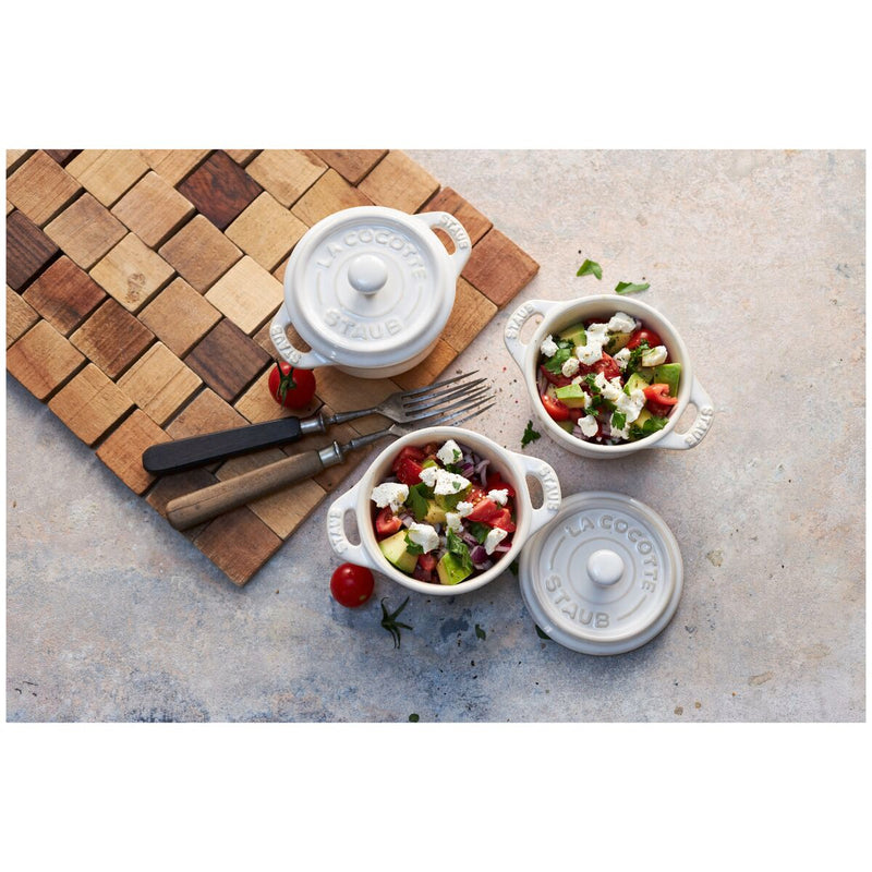 Ceramique Cocotte Set 4-tlg, rund, Elfenbein-Weiß, Keramik