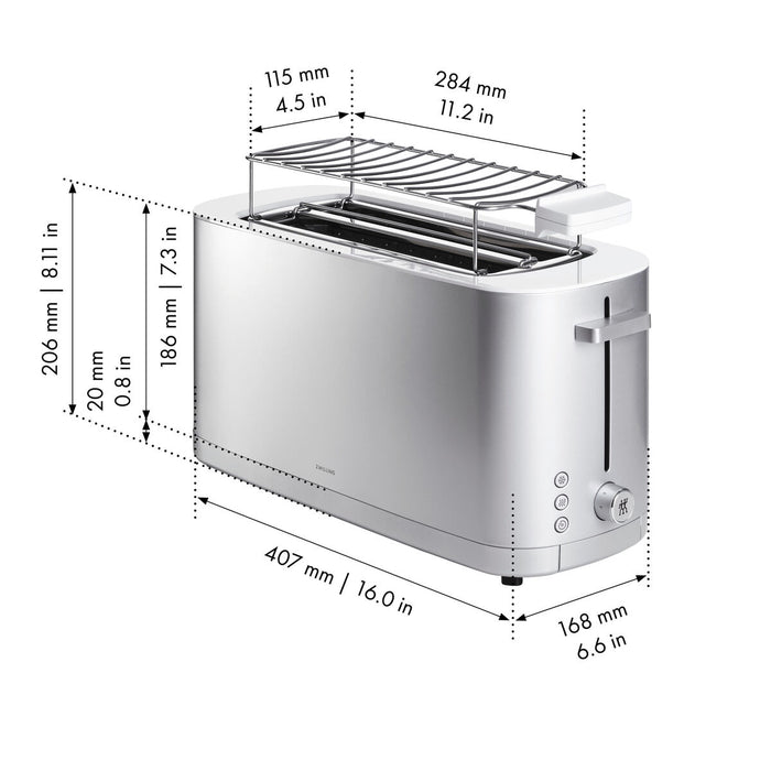 Enfinigy Toaster mit Brötchenaufsatz, 2 Schlitze lang, Silber