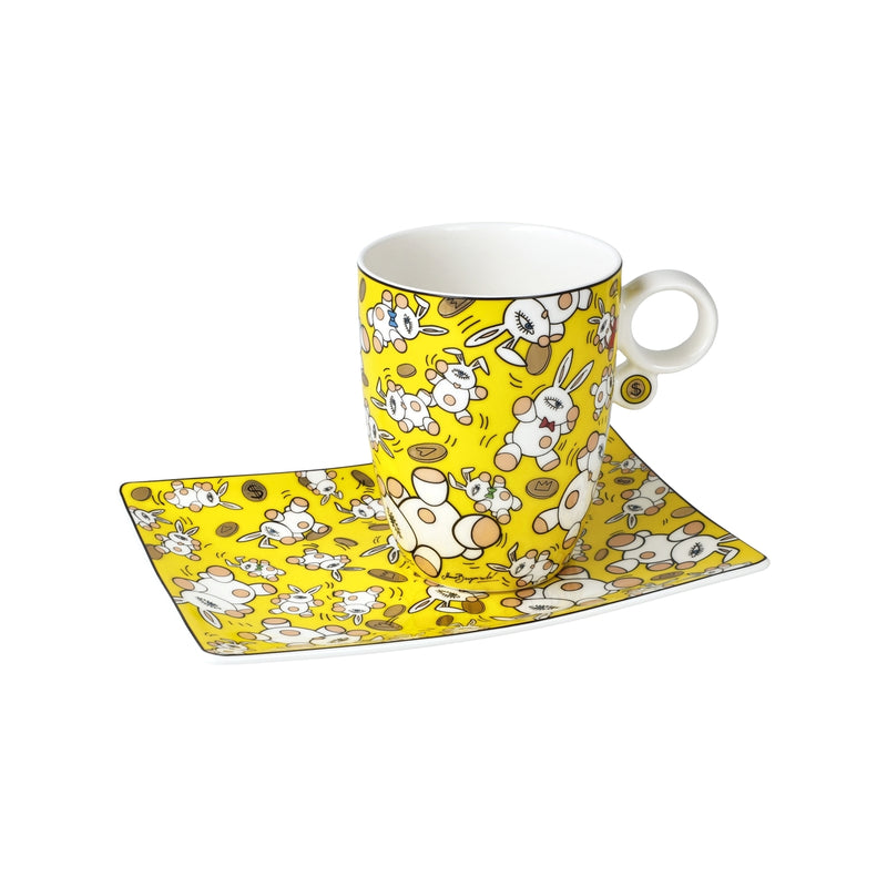 Künstlertasse mit Untertasse Mauro Bergonzoli Magic Bunny Gold