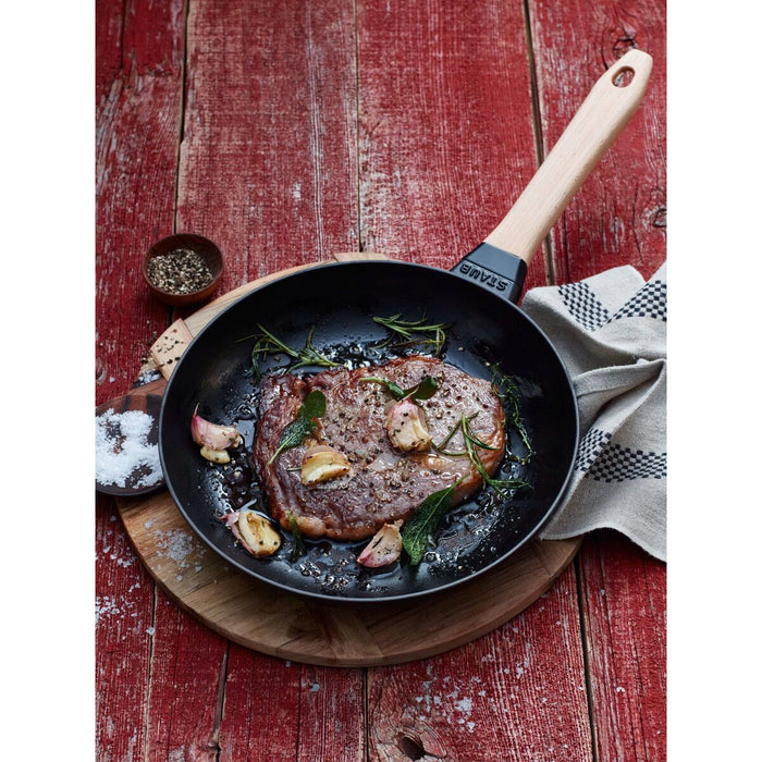 Pans Bratpfanne mit Holzgriff, 28cm, schwarz 28 cm, rund, Schwarz, Gusseisen