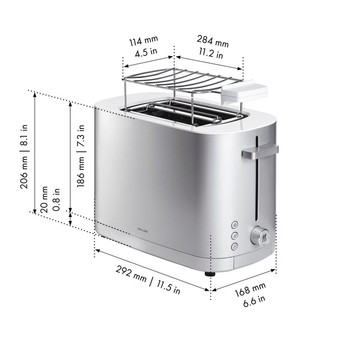 Enfinigy Toaster mit Brötchenaufsatz, 2 Schlitze kurz, Silber