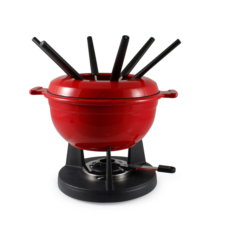 Lucerne Gusseisen Fondue Set - 10 teilig, rot