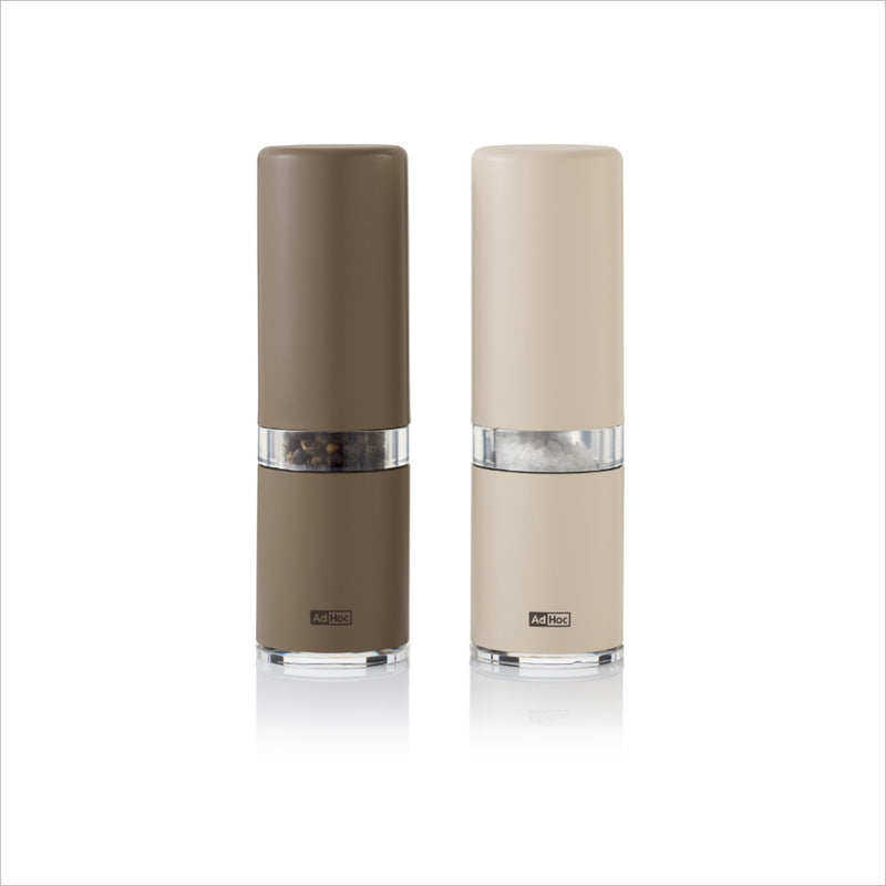 Set Pfeffer- und Salzmühle Style, dark beige&light beige, CeraCut® Ceramic Mahlwerk, Edelstahl/Acryl, D 4,5 cm, H 14,8 cm