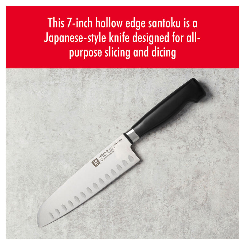 **** VIER STERNE Santoku mit Kullen 18 cm, Kullenschliff