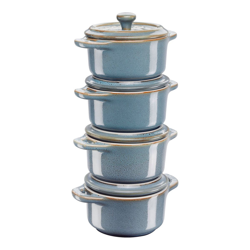 Ceramique Cocotte Set 4-tlg, rund, Antik-Türkis, Keramik
