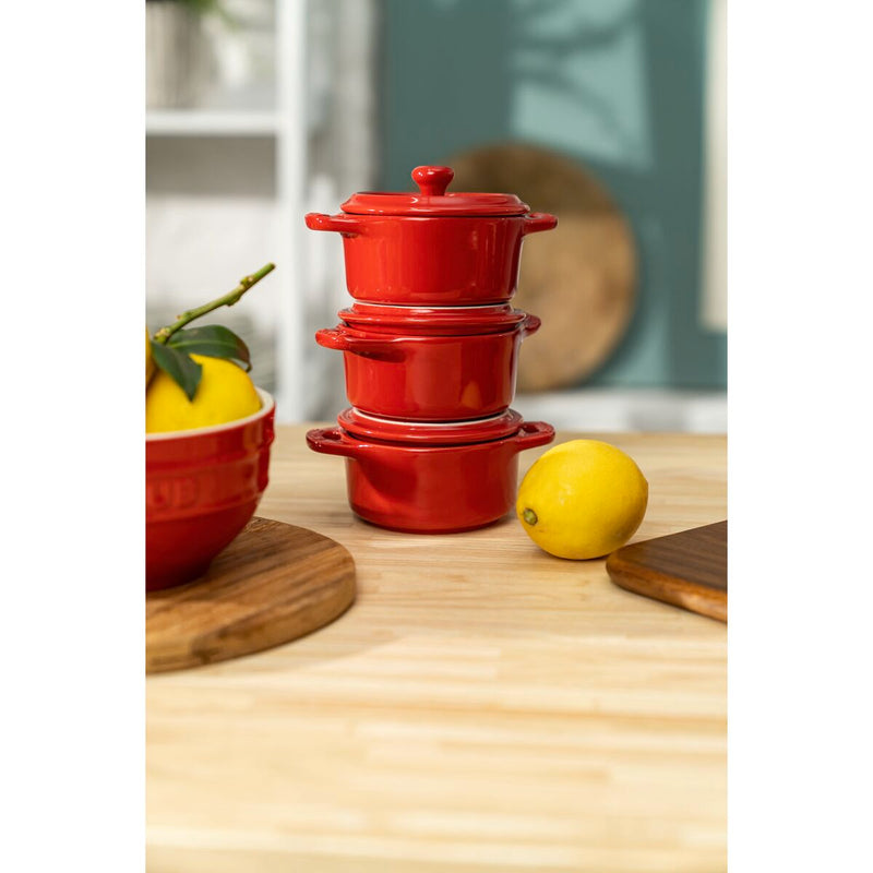 Ceramique Cocotte Set 4-tlg, rund, Kirsch-Rot, Keramik