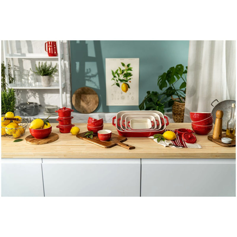 Ceramique Cocotte Set 4-tlg, rund, Kirsch-Rot, Keramik