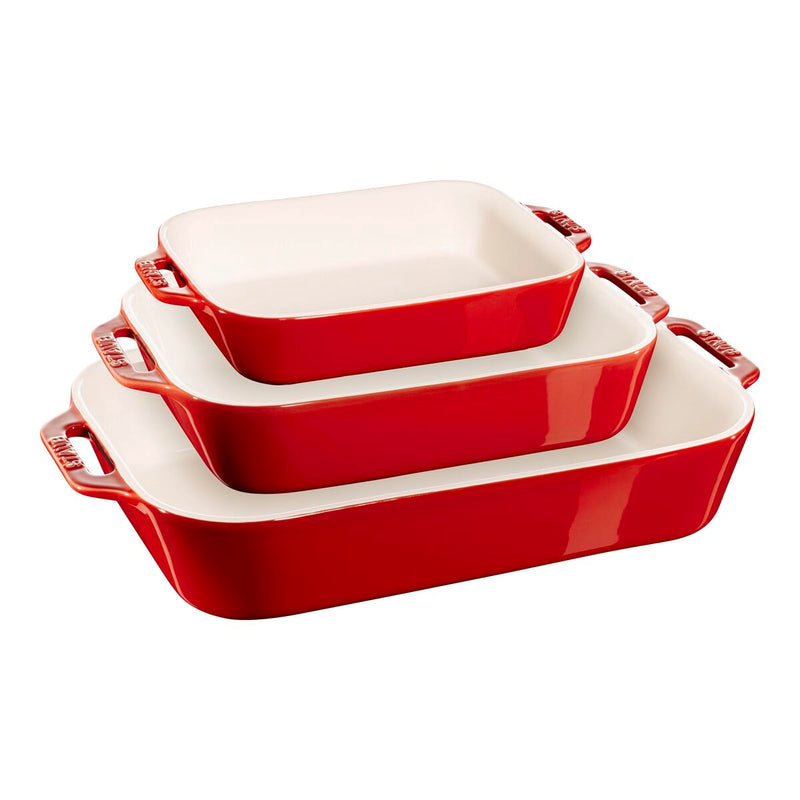 Ceramique Ofenformenset 3-tlg, rechteckig, Kirsch-Rot, Keramik