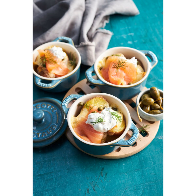 Ceramique Cocotte Set 4-tlg, rund, Antik-Türkis, Keramik