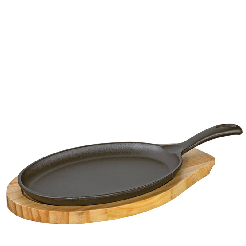 Servierpfanne oval mit Holzbrett