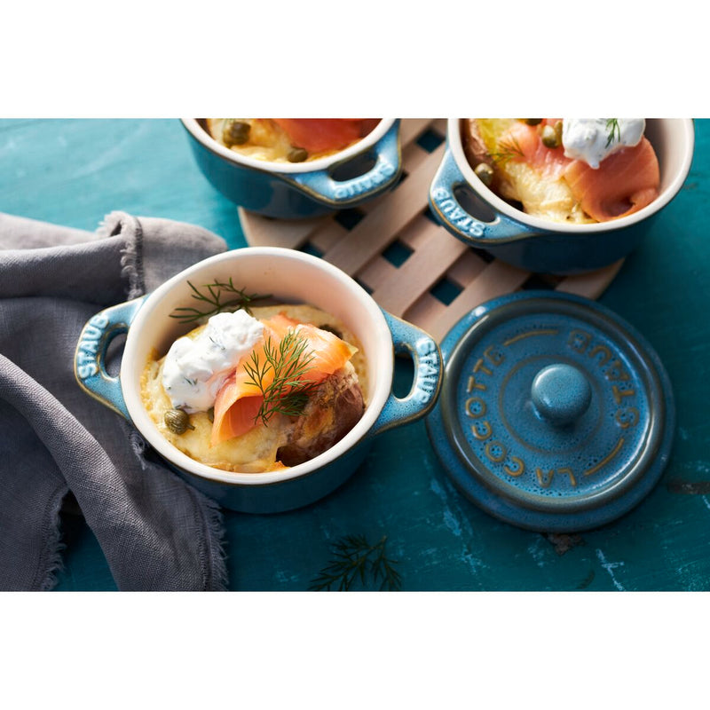 Ceramique Cocotte Set 4-tlg, rund, Antik-Türkis, Keramik