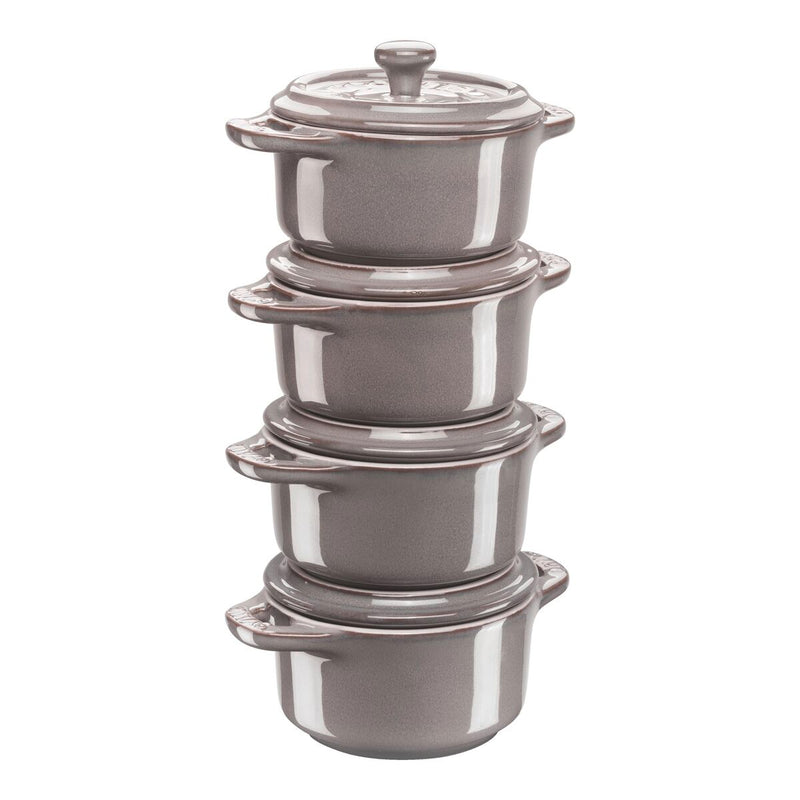Ceramique Cocotte Set 4-tlg, rund, Antik-Grau, Keramik