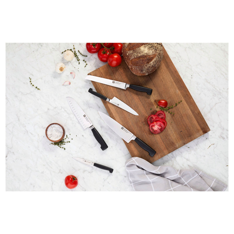 **** VIER STERNE Santoku mit Kullen 18 cm, Kullenschliff