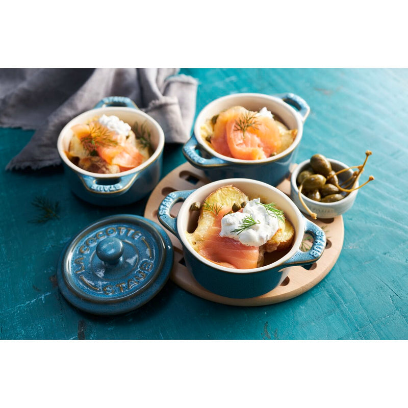 Ceramique Cocotte Set 4-tlg, rund, Antik-Türkis, Keramik