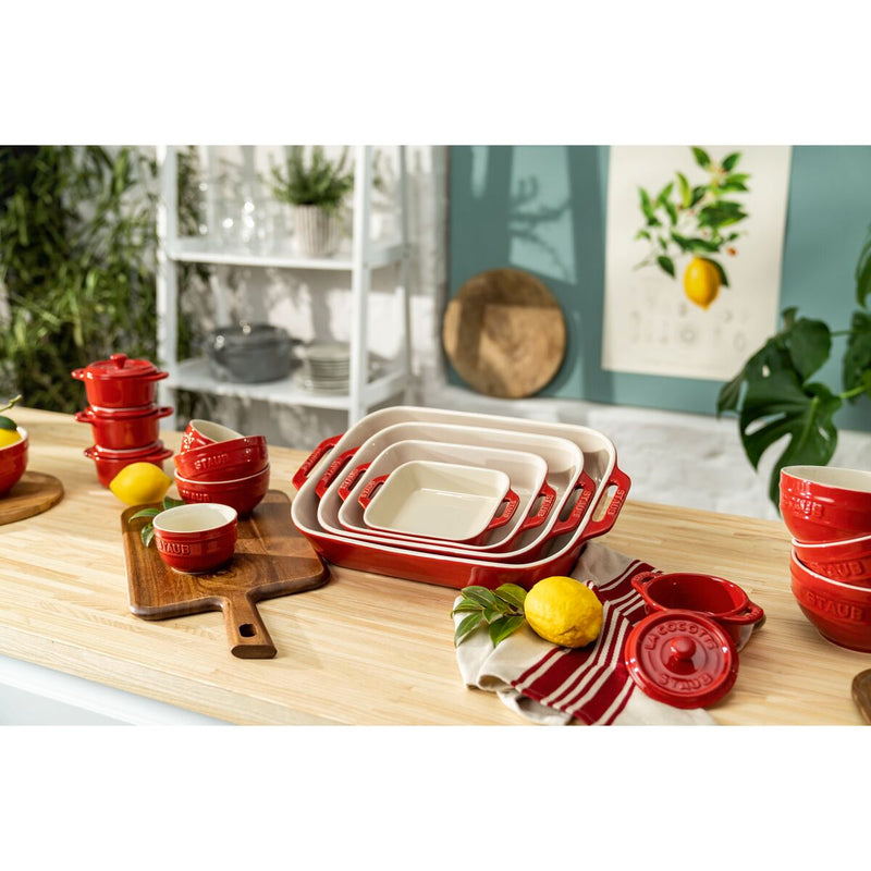 Ceramique Cocotte Set 4-tlg, rund, Kirsch-Rot, Keramik