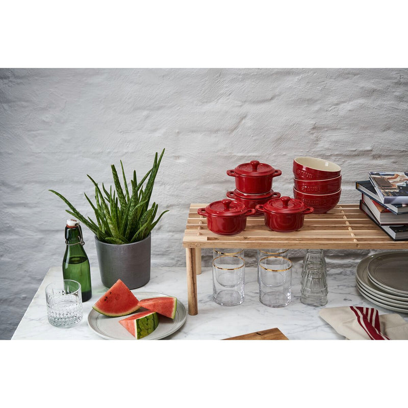 Ceramique Cocotte Set 4-tlg, rund, Kirsch-Rot, Keramik