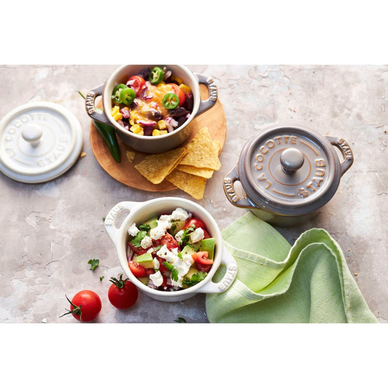 Ceramique Cocotte Set 4-tlg, rund, Elfenbein-Weiß, Keramik