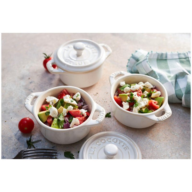 Ceramique Cocotte Set 4-tlg, rund, Elfenbein-Weiß, Keramik