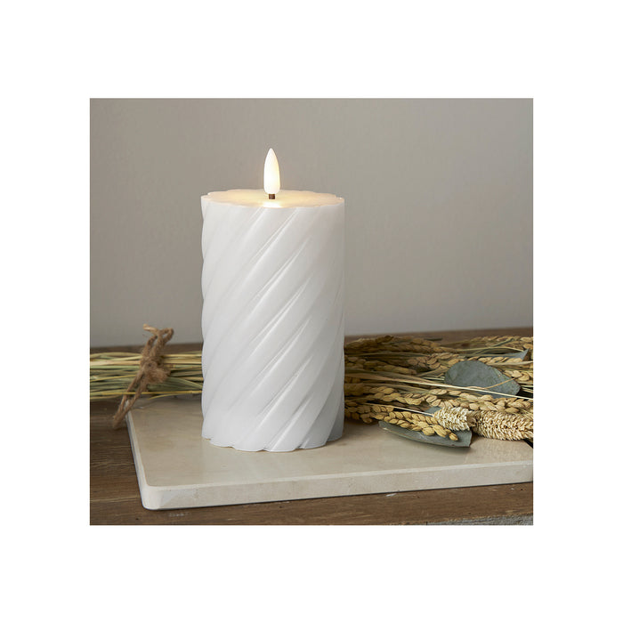 LED-Echtwachs-Kerze Flamme Swirl 15x7,5cm weiß