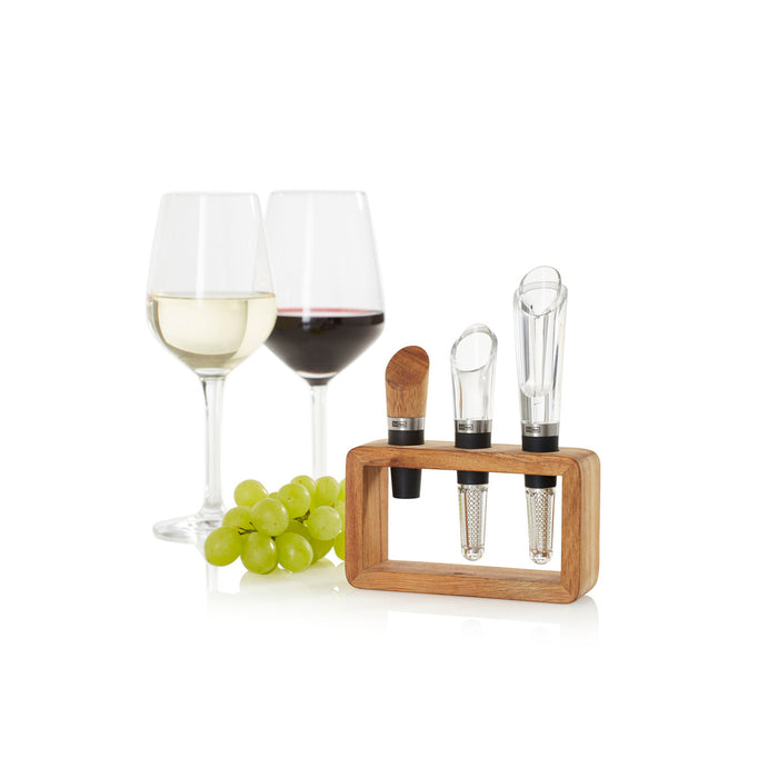Wein-Genießer-Set Vine, 3-tlg. Set, bestehend aus Weinbelüfter und Ausgießer Airovin (VA10), Weinausgießer und Partikelfilter Vine (VA09) und Weinflaschenverschluss Vine (VA08)